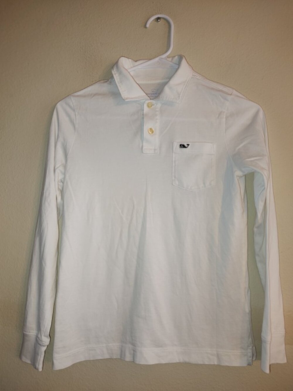 Boy Vineyard Vines Edgartown Long Sleeve White 100% Pima Cotton Polo Shirt Sz S